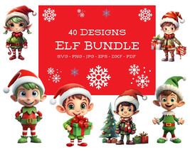 Cute Christmas Elf Clipart Bundle, PNG DXF SVG Cricut, Silhouette Cut Files - £3.20 GBP