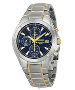 NEW* SEIKO TWO-TONE SND585  CHRONOGRAPH BLUE DIAL WATCH MSRP $295 - $175.00