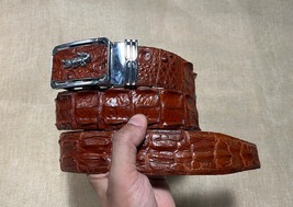 Size 38&quot; Genuine Cognac Hornback Alligator Crocodile Leather Belt Width 1.5&quot; - £56.62 GBP