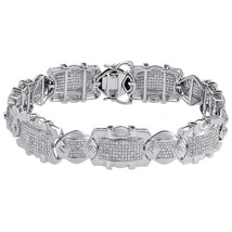 Mens 10K White Gold Over Diamond Fancy Designer Link Pave Bracelet 8&quot; 2.77 CT - £236.45 GBP