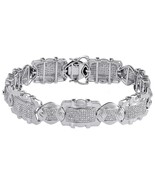 Mens 10K White Gold Over Diamond Fancy Designer Link Pave Bracelet 8&quot; 2.... - £239.78 GBP