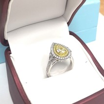 GIA 1.72 CT Pear Light Yellow Diamond Engagement Ring 18k White Gold - £4,262.74 GBP