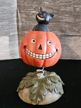 Halloween Bobble Head Black Cat in a Pumpkin - 5&quot; - £15.20 GBP