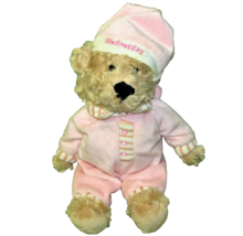 Fao Schwarz Teddy Bear Wednesday Pink Pajamas Stuffed Animal 9&quot; Tan Plush Toy - £10.78 GBP