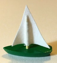 Handmade Miniature Dollhouse Doll House Toy Sailboat Green w Yellow Wood Fabric - $8.42