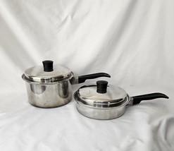 2 Lustre Craft 3 ply 18-8 Stainless Steel Sauce Pans &amp; Lids 7 1/4 In &amp; 3 Qt USA - £39.96 GBP