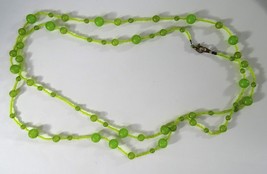 Extra Long Handmade Round Green Glass Bead Necklace, Flapper Style - £20.78 GBP