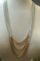 Monet Necklace Multi Chain Designer Gold Plated White Enamel Links Knob Catch - £26.06 GBP