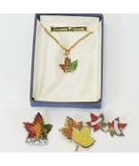 Canada Souvenir Tricolor Maple Leaf Necklace and Pins Brooch - £10.82 GBP