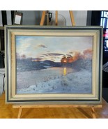 Oil On Canvas 18 X 24 Sheely Winter Scene Sunset Over Rural Stream Wilde... - $197.95