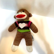 Dan Dee Sock Monkey Rainbow Heart Shirt Plush Stuffed Animal Lovey 9&quot; - £6.92 GBP