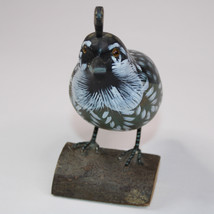 Vintage Quail Carved Wood Decoy Bird Sculpture Glass Eyes Headdress Metal Legs - £11.34 GBP