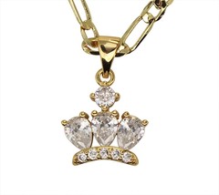 Womens Multi Solitaire CZ Pendant 20&quot; Figaro Necklace 14k Gold Plated Jewelry - £3.91 GBP