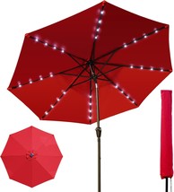 9ft Outdoor Patio Umbrella with Solar Lights Red Patio Table Umbrella with Cover - £121.33 GBP