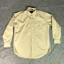 Nautica Mens Shirt 16.5 34/35 Large Beige Button Up Long Sleeve Navy Logo Top - $18.98