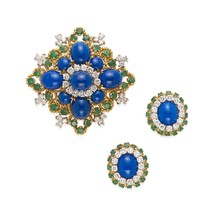 Montclair 18k or Jaune Diamant, Émeraude, Et Lapius Broche Et Earring Set - $282,306.79 MXN