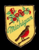 Vintage Travel Souvenir Embroidery Patch Michigan Red Robin State Bird Flowers - £7.75 GBP