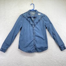 Gap Womens Western Shirt Size Medium Blue Snaps Ruffle Yolk Chambray Denim - $19.79