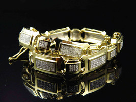 13CT Round Cut Diamond14K Yellow Gold Over Men&#39;s Gold Bar Style Link Bracelet  - £192.78 GBP