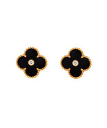 VAN CLEEF &amp; ARPELS Vintage Alhambra Earrings Pink Gold, Diamond &amp; Onyx - £4,631.34 GBP