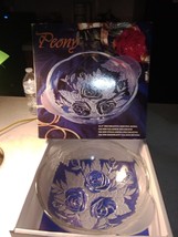 Vintage Glass Serving Bowl Peony 1980&#39;s Half Frosted Rose Leaf Pattern 1... - £33.53 GBP