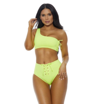 FORPLAY Tumaco Bikini Swimsuit Set One Shoulder Top Lace Up High Waist Bottom  L - £36.59 GBP