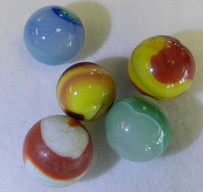 #19019m Cull Group of 5 Vintage Akro Agate Corkscrew Shooter Marbles .93... - $34.64