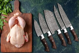 Chef Knife Set 5 Pieces Hand Forged Damascus Steel Kitchen Knives W/wood Handle - £87.01 GBP
