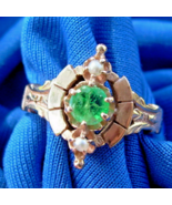 EARTH MINED EMERALD Pearl Antique Ring ORIGINAL Victorian 14K ROSE GOLD ... - $2,465.25
