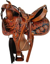 STG Brown Western Saddle Floral Tooled Leather Trail Barrel Racing Tack 12 to 17 - £351.26 GBP+