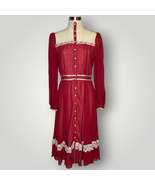 Vintage Gunne Sax Ivory Red Lace Bodice Boho Prairie Cottagecore Festiva... - £113.90 GBP
