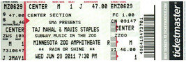 Mavis Staples Taj Mahal Ticket Stub 29 De Junio De 2011 Apple Valley Minnesota - $30.68