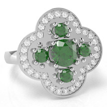 Shamrock Clover Flower Leaf Lab-Created Emerald Diamond Ring In 14k White Gold - £552.87 GBP