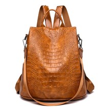 Alligator PU Leather Women Backpack Anti-Theft Casual School Backpack For Teenag - $47.45