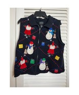 Vintage Victoria Jones Christmas zip up vest L snoman santa packages Cut... - $21.41 CAD