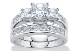 Princess Cz Bridal 2 Ring Set Band Platinum Sterling Silver 6 7 8 9 10 - £160.35 GBP