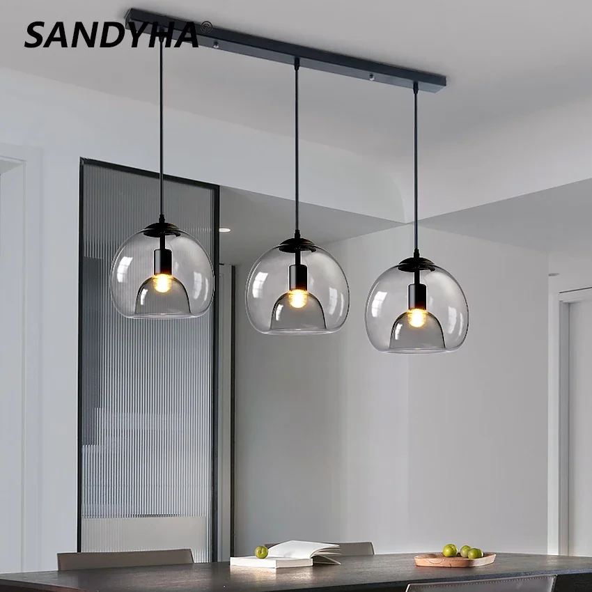 Glass Led Ceiling Chandelier E27 Black Pendant Lamp For Living Room Dining Table - £69.86 GBP+