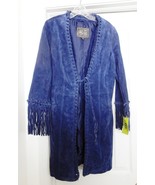 Chi by Falchi Coat Jacket Southwest Fringe Braid Tie Front Blue M Vintag... - £62.97 GBP
