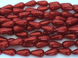 10 15x8mm Czech Glass Pearl Coated Drops: Tangerine - $40.01 MXN