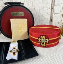 Vintage Masonic Knights Court of Honor Cap Scottish Rite Set Size 7 1/2 ... - £58.66 GBP