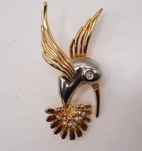 Two Tone Crystal Hummingbird Pin Brooch - £11.59 GBP