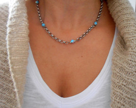 Turquoise Beaded Chain Necklace • Swarovski Jewelry - £39.96 GBP