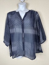 NWT NYDJ Womens Plus Size 1X Sheer Blue Boho Lilibet Blouse 3/4 Sleeve - $35.99