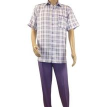 Men 2pc Walking Leisure Suit Short Sleeves DREAMS Checker 282-19 Lavender image 5