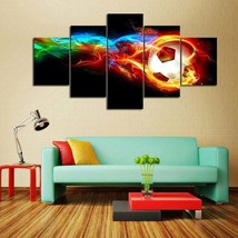 Multi Panel Print Fire Soccer Ball Canvas Wall Art Goal Shot 5 Piece World Cup - £19.77 GBP