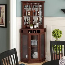 Bar And Wine Cabinet With Storage For Dining Room Corner Wood Glass Tall Modern - £552.23 GBP