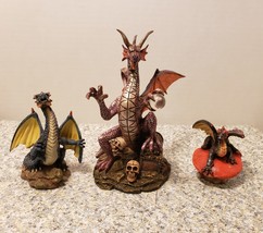 Set of 3 Resin Dragons Different Sizes and Colors  - £7.98 GBP