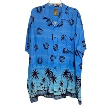Pineapple Connection Big Tall Hawaiian Shirt Blue Palm Tree Sz 2XB Hombre SS - £17.05 GBP