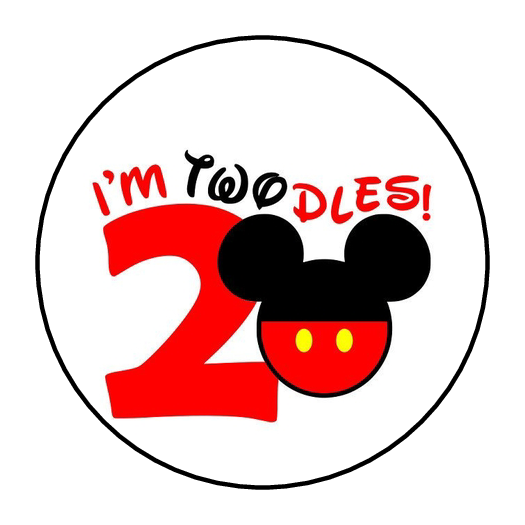 30 MICKEY MOUSE I'M TWODLES STICKERS ENVELOPE SEALS LABELS 1.5" ROUND CUSTOM
