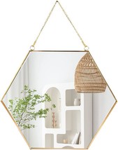 Longwin Hanging Wall Hexagon Mirror Decor Gold Geometric Mirror With Chain For - £30.03 GBP